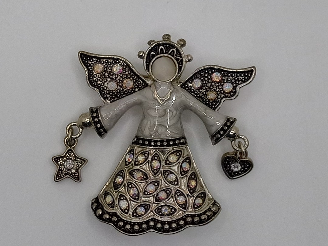 Vintage Kenneth Cole Moonface Angel Brooch Pinback With Sparkly ...