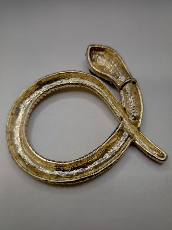 Vintage Rhinestone Jeweled Snake Pendant - Gold P… - image 4