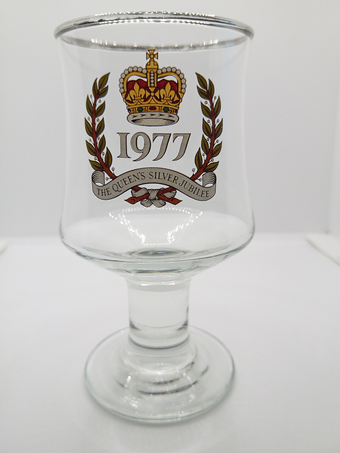 Vintage 1977 Queens Silver Jubilee Glass Goblet 25th Year of Etsy