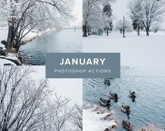 Photoshop Actions - January // Winter Tones, Snowy Landscape, Nature Action, Blue Tone, Photo Filters