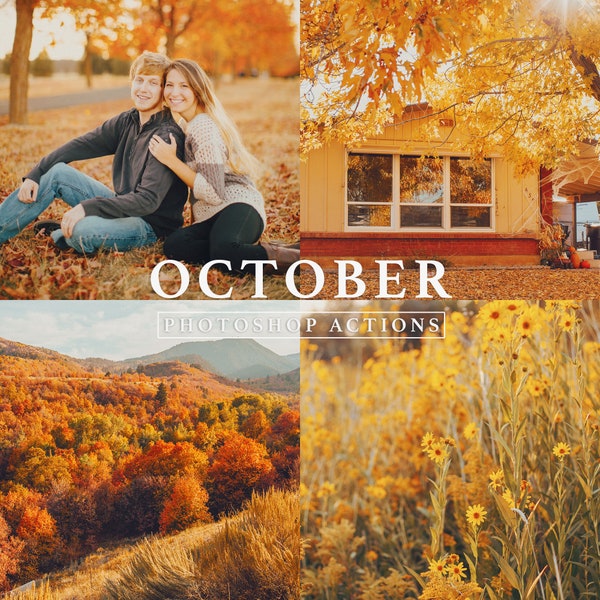 October Photoshop Actions // Golden Hour, Autumn, Fall Tones, Orange Tone, Warm Tone, Nature Action, Fall Leaves