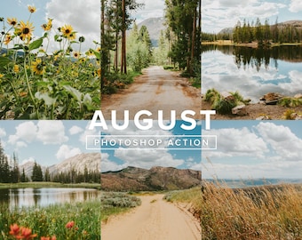 PHOTOSHOP ACTION – August // Landscape Photo Filters, Vibrant Nature, Summer, Outdoors, Adventure, Warm Tone