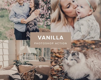 Photoshop Action – Vanilla // Warm Cream Tones, Muted Vintage, Wedding Action, Nature & Portrait Photo Filter