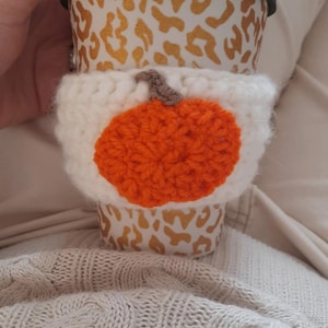 Handmade crocheted cup cosy cozy warmer holder Pumpkin Spice Autumn Fall Halloween