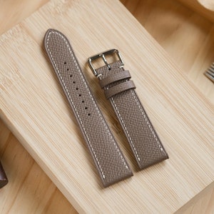 Taupe Etoupe Epsom French Calfskin Watch Strap (Handmade and Hand Stitched)