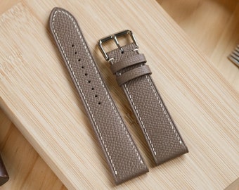 Taupe Etoupe Epsom French Calfskin Watch Strap (Handmade and Hand Stitched)