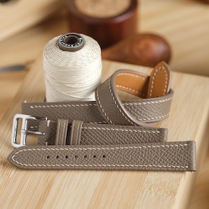 Bracelet double/boucle simple Epsom cuir de veau français Etoupe taupe - Bracelet pour Apple Watch - 16 mm 17 mm 18 mm 19 mm 20 mm 21 mm 22 mm
