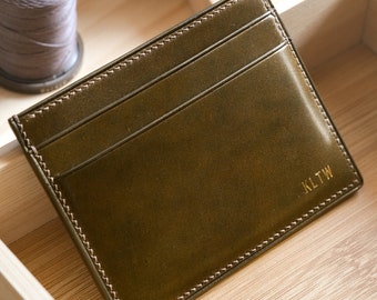 Olive Green Shinki Shell Cordovan Card Holder - 3 Slots
