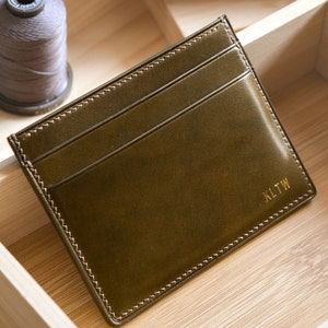 Olive Green Shinki Shell Cordovan Card Holder - 3 Slots