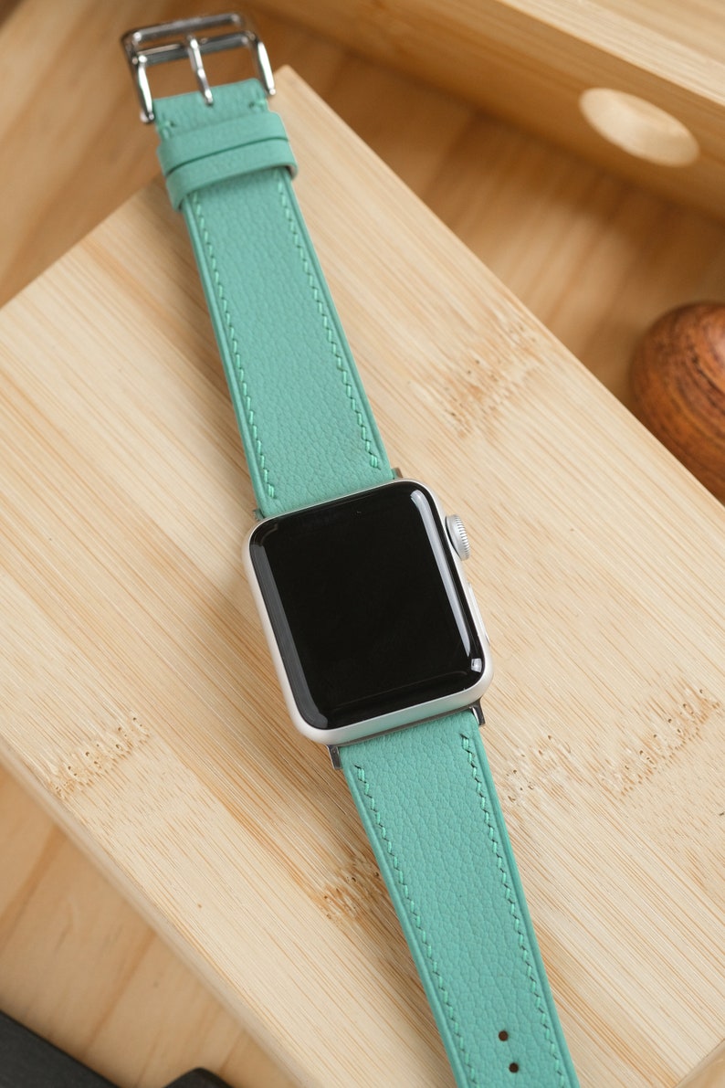 Tiff Blue French Goatskin Leather Apple Watch Strap/Band image 3