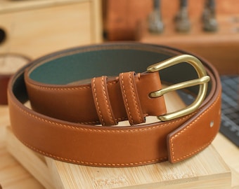 Brown Tan Novonappa French Calfskin Handstitched Belt - Custom Made