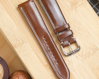 Cognac Shell Cordovan Apple Watch Strap - Handmade Leather
