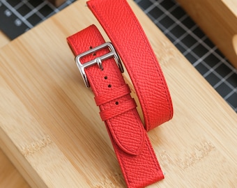 Red Epsom Calfskin Watch Strap Set: French Leather, Quick Release