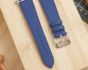 Hand-Stitched Navy Swift Calfskin Watch Strap for Apple Watch