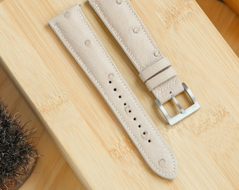 Beige Ostrich Leather Watch Strap