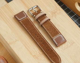 Brown Shell Cordovan and Suede  Watch Strap for JLC Reverso