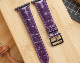Glazed Amethyst Purple Croc Leather Apple Watch Strap (Limited Edition)