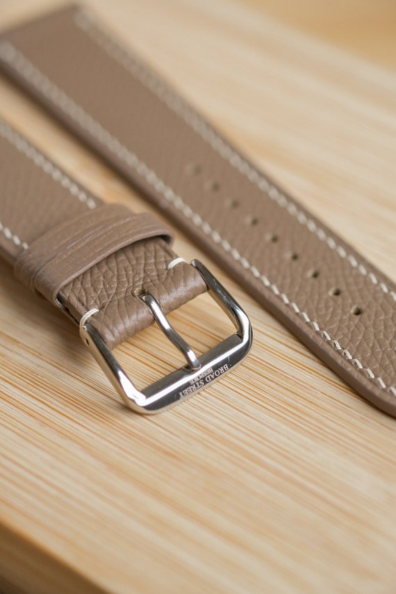 Bracelet En Cuir Veau Véritable Marron Taupe 16mm - Neuf Sans étiquette, Couture Blanche