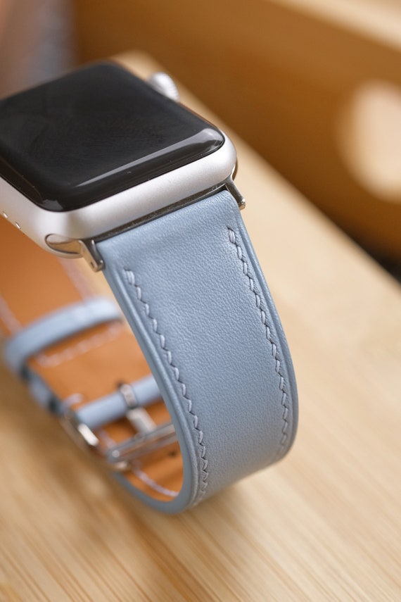 Lin Bleu light Blue Swift Calfskin Watch Strap Apple Watch 