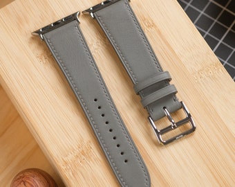 Hand-Stitched Grey Italian Leather Watch Strap for Apple Watch