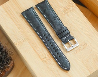 Black Ostrich Leather Watch Strap