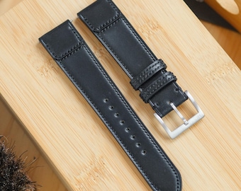 Black Shell Cordovan Watch Strap - Reverse-Folded for JLC REVERSO
