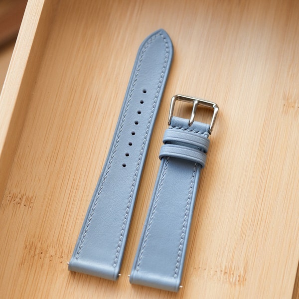 Lin Bleu (Light Blue) Swift Calfskin Watch Strap - Apple Watch - Leather Strap