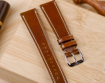 Cognac Shell Cordovan Watch Strap - Handmade Japanese Style