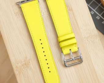 Lemon Yellow Italian Leather Apple Watch Band: Hand-stitched Calfskin