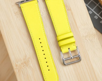 Lemon Yellow Swift Italian Calfskin Watch Strap - For Apple Watch Series 3 5 6 7 8 Ultra