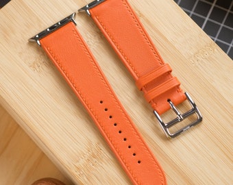 Orange Swift Apple Watch Band aus italienischem Kalbsleder - Für Serie 3 5 6 7 8 Ultra