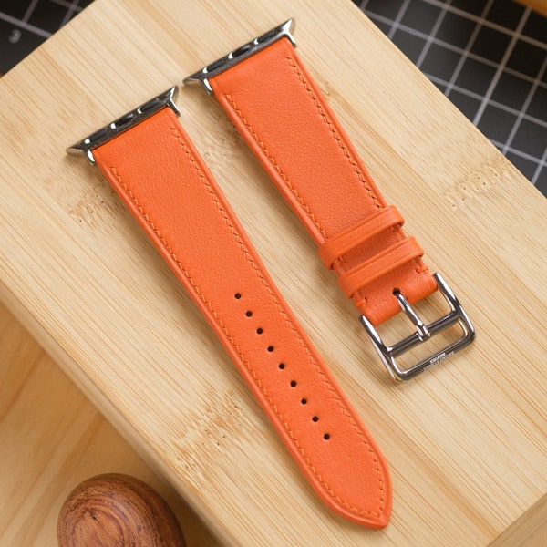 Orange Swift Italian Calfskin Apple Watch Band - For Series 3 5 6 7 8 Ultra