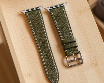 Olive Green Epsom French Calfskin Apple Watch Strap - 22mm