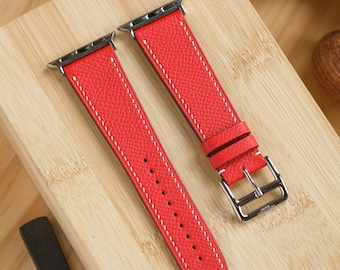 Bright Red Epsom French Calf Handmade Apple Watch strap