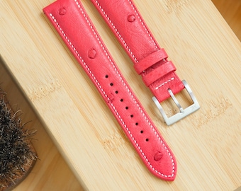Bright Red Orange Ostrich Leather Watch Strap