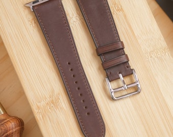 Dark Brown Novonappa French Calfskin Handmade Watch strap for Apple Watch Series 3 4 5 6 7 8 SE Ultra