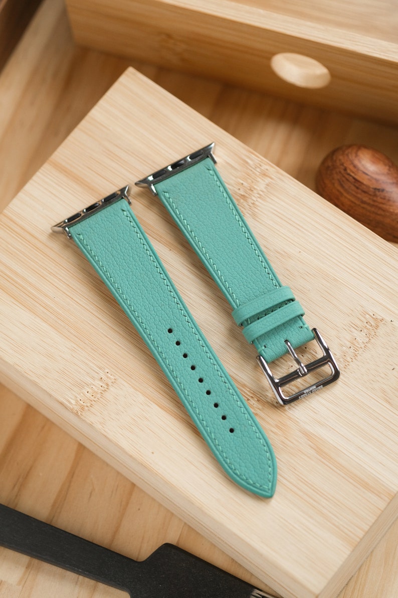 Tiff Blue French Goatskin Leather Apple Watch Strap/Band image 1