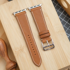 Gold/Fauve Novonappa French Calfskin Handmade Watch strap for Apple Watch Series 3 4 5 6 7 8 SE Ultra