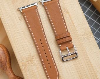 Gold/Fauve Novonappa French Calfskin Handmade Watch strap for Apple Watch Series 3 4 5 6 7 8 SE Ultra