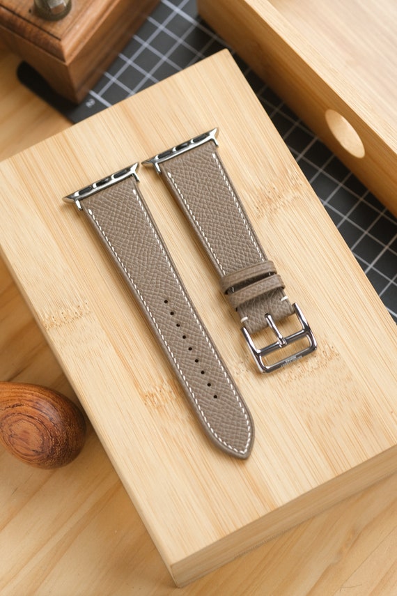 Taupe Epsom Leather Apple Watch Strap - Handcrafted for Apple Watch Series 3 4 5 6 7 8 9 10 11 SE
