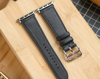 Hand-Stitched Black Swift Calfskin Apple Watch Band