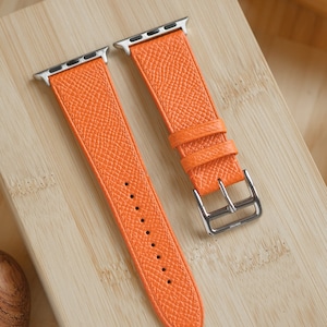 Orange Epsom French Calf Handmade Apple Watch strap