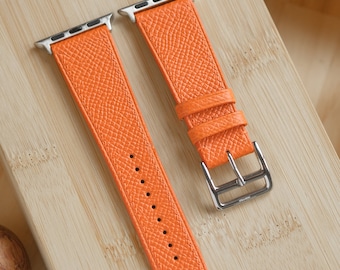Orange Epsom French Calf Handmade Apple Watch strap