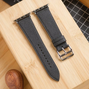 Black Epsom French Calf Handmade Apple Watch strap