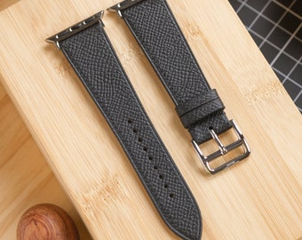 Black Epsom French Calf Handmade Apple Watch strap