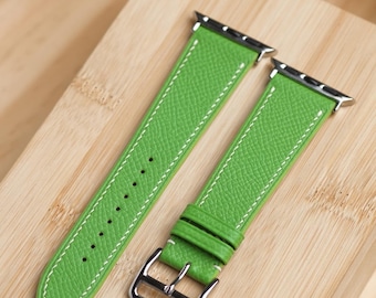 Lime Green Epsom French Calf Handmade Apple Watch strap