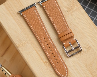 Handmade Gold Epsom Leather Apple Watch Band: Scratch Resistant
