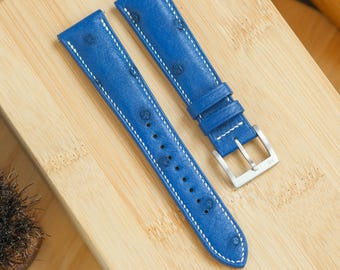 Royal Blue Ostrich Leather Watch Strap