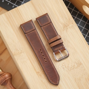 Brown Waxy Reverse Folded Watch Strap for JLC Reverso and other watches