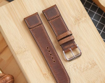 Brown Waxy Reverse Folded Watch Strap for JLC Reverso and other watches